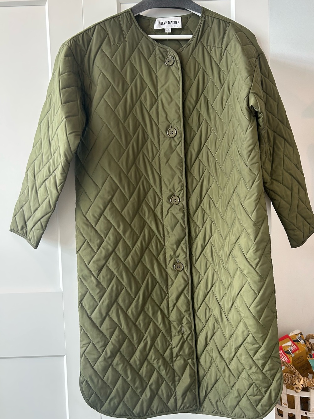 Steve Madden Olive Green Quilted Long Puffer Coat